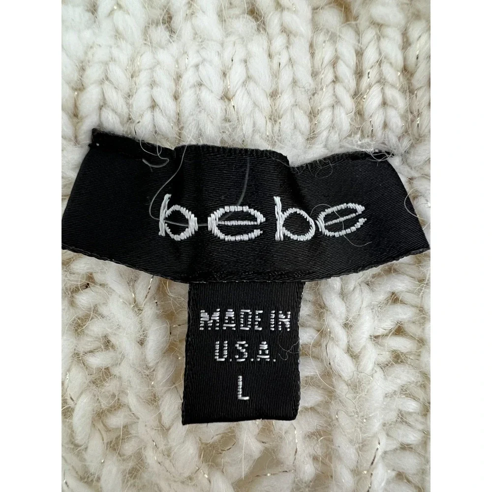 Y2K Bebe Alpaca Wool Metallic Shimmer Cowl Neck Sweater L Chunky Cable Knit US